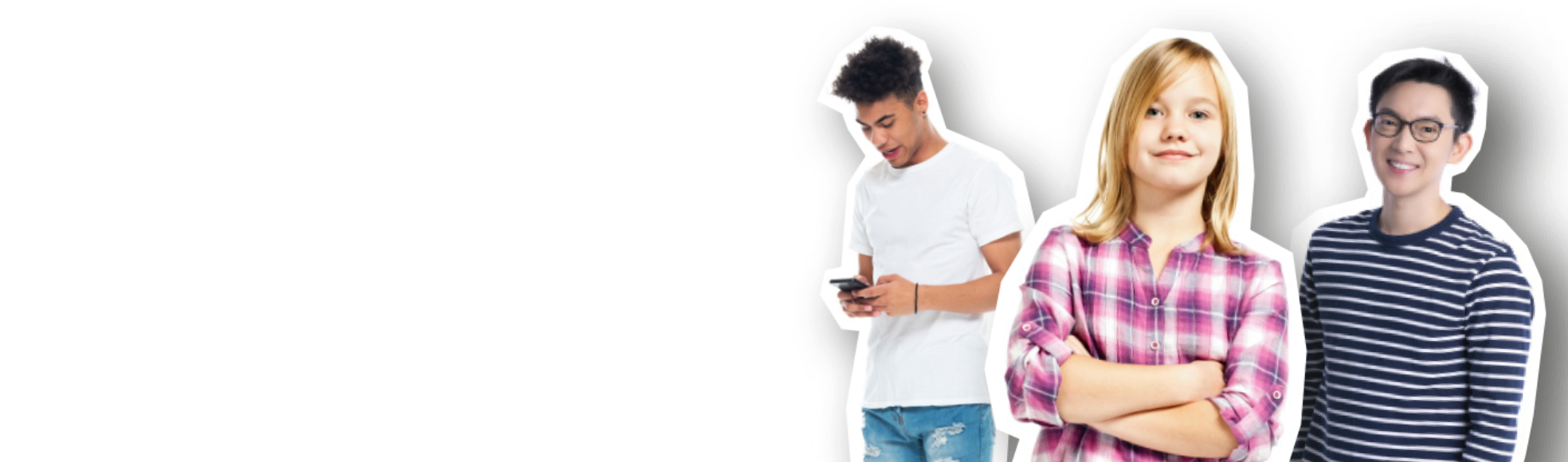 Two young people looking towards the camera and one using their phone
